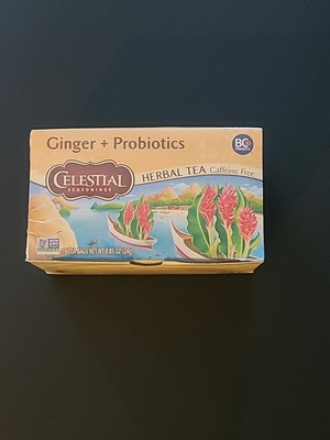 Celestial Seasonings GINGER + Probiotics Herbal Tea 16 Tea Bags Caffeine Free
