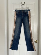 Roberto Cavalli embroidered Denim Flare Jeans Size S Metallic Gold Italy