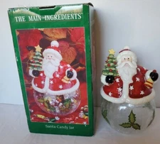 The Main Ingredients Santa Glass and Ceramic Candy Jar Original Box Excellent!
