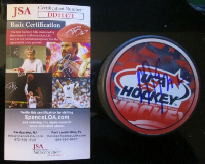 MIKE ERUZIONE SIGNED TEAM USA HOCKEY PUCK JSA CERTIFIED COA DD11471