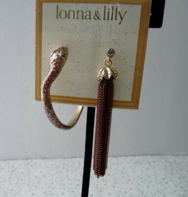 MIX IT UP! Lonna & Lilly GoldTone Iridescent Snake Hoop & Chain Dangle Earring
