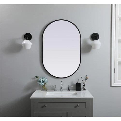 Elegant Decor Asha 24x36" Oval Modern MDF Wood/Iron Mirror in Black - Picture 9 of 11