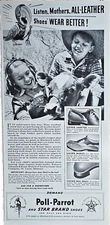 1941 POLL PARROT AND STAR BRAND SHOES-Girl Boy Cow Vintage Print Ad-WWII
