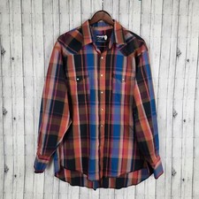 Wrangler Pearl Snap Shirt Men's Size 17.5 35 Cowboy Cut Regular Fit USA Vintage