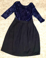 Noctflos Dress Womens Medium Black Blue Lace Career Metallic  Knee Length