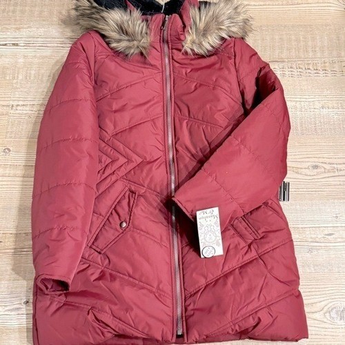 Maralyn & Me Juniors' Belted Faux-Fur-Trim Hooded Puffer Coat - Wine size L, new - Picture 4 of 4
