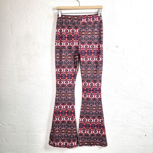 BOOHOO Womens Pants Size 10 Mlticoloured Stretch Knit Flared High Rise