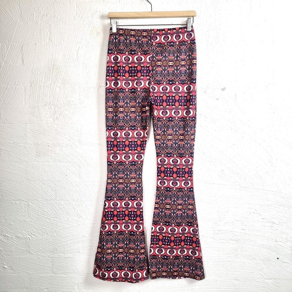BOOHOO Womens Pants Size 10 Mlticoloured Stretch Knit Flared High Rise