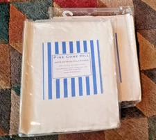 2 New Pine Cone Hill Ivory Satin Dot Cotton Linen Euro Pillow Shams