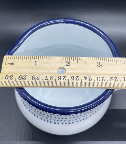 Folklore Bear Enamel Coffee Creamer Pot Spring Rain Design White Blue w/Heart - Picture 11 of 11