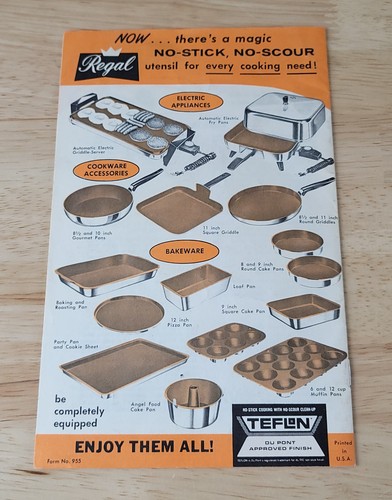Vtg RECIPES & INSTRUCTIONS By Regal Du Pont Teflon Cookware PB ©1950s - Picture 2 of 2