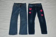 2 Pairs GIRLS 6 slim blue jeans Vigoss pink hearts & Jordache bootcut   EUC 