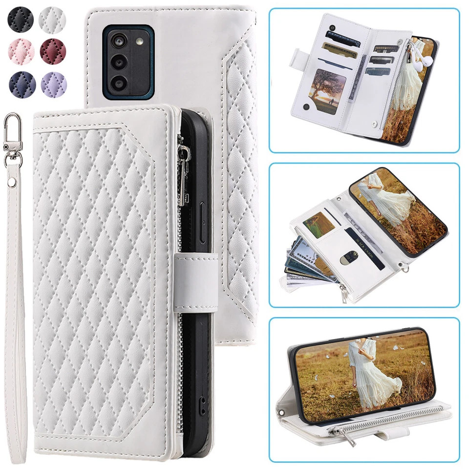Luxury Rhombic Leather Wallet Case Zipper Flip Card Phone Case For Nokia G100 - Image 4 of 4
