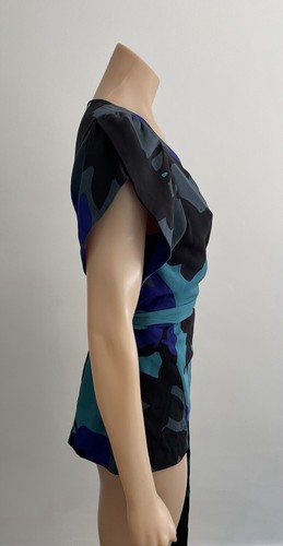 Diane Von Furstenberg Rizerette Secret Garden Acid Grape Silk Wrap Top Size 14 - Picture 4 of 11