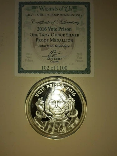 1 oz Vote prison Proof 2016 Silver Shield coa 102 of 1100  Wizards of US serie