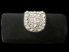 New Black Beaded Hardshell Body With Austrian Crystal Cluster Flap Clutch Bag