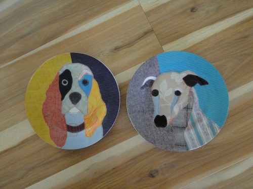 2 - Carola van Dyke Magpie Dog 7.5" Collector Plate