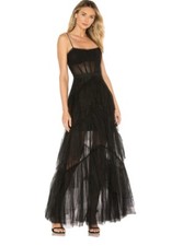 NEW BCBGMAXAZRIA Oly Black Corset Tulle Gown Ruffled Maxi Dress Black Size 12