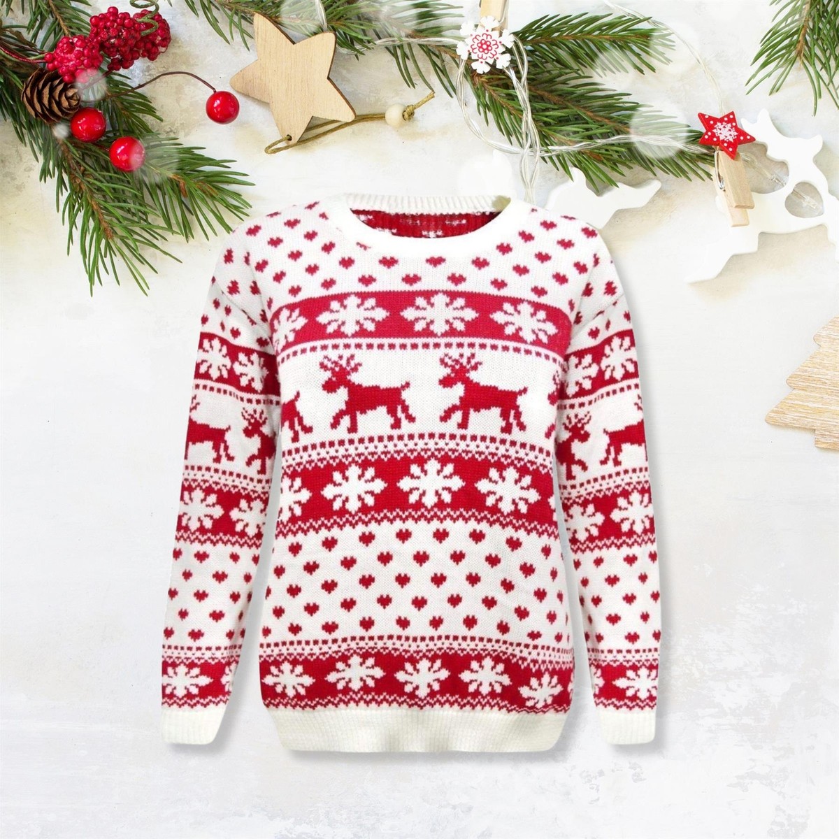 Kids Snowflake Reindeer Jumper Christmas Knitted Girls Xmas Jumper Boys  Pullover