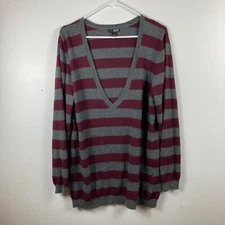 Womens ana V Neck Crimson Gray Cotton Angora Blend Pullover Sweater XL