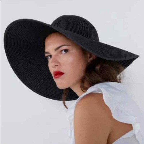NEW ZARA Wide Brim Black Beach Hat | eBay