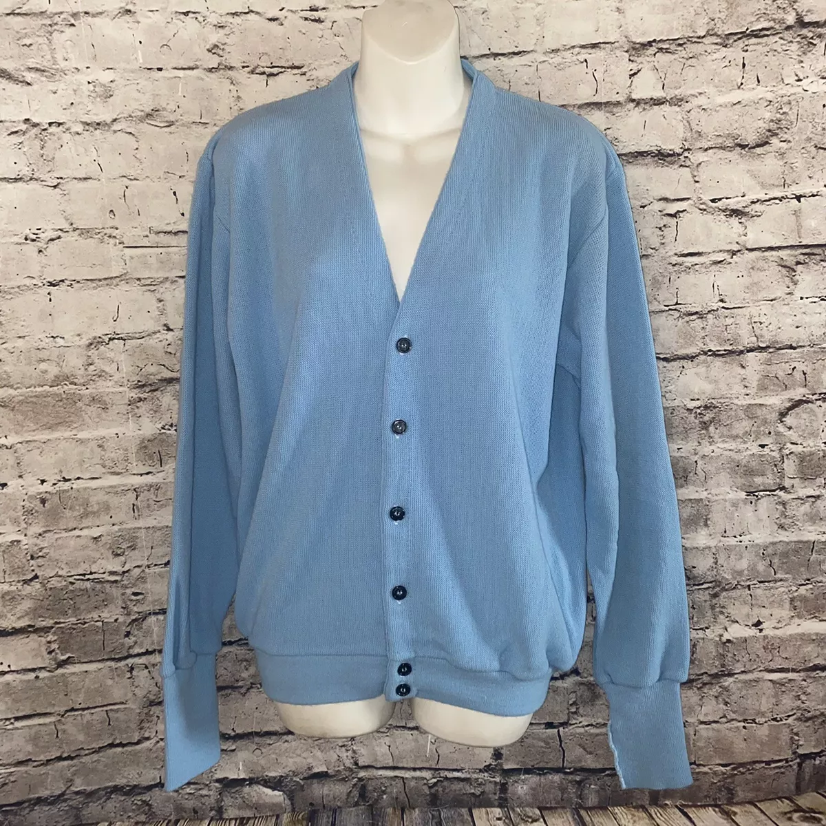 Vintage Arrow Tournament Mens Cardigan Sweater M Blue Button Front