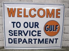 Unused Vtg-Look Licensed Gulf Service Department Porcelain Enameled Steel Sign