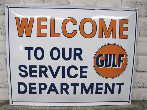 Unused Vtg-Look Licensed Gulf Service Department Porcelain Enameled Steel Sign