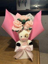 Handmade Crochet Lamb Stuffed Animal with Flower Bouquet and Ribbon Small 2024
