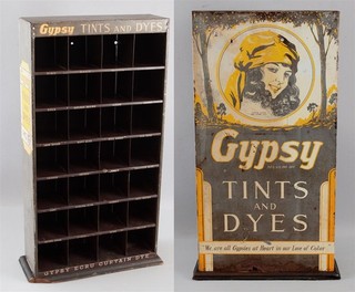 Antique 1940s GYPSY Tints & Dyes Cabinet Advertising Sign Country Store Display