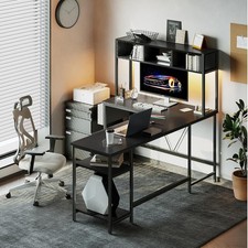 67" Reversible L-Shaped Gaming Desk Computer Desks with Led Lights Corner Table