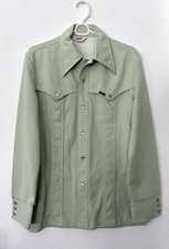 Vintage Lee Riders Pearl Snap Button Down Western Shirt Mint Green Sawtooth