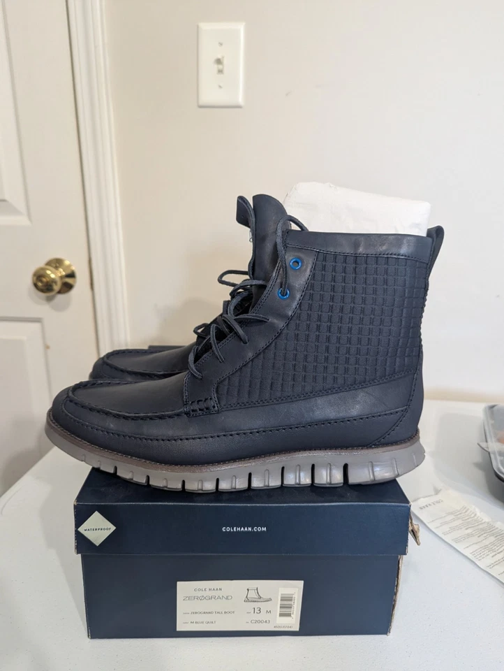 Men's Cole Haan Zerogrand Tall Boot Size 13 Blue Quilt Waterproof C20043 - Image 3 of 4