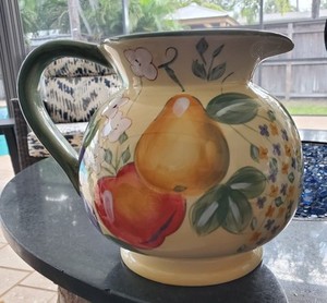 Retired Gibson Home Stoneware Large Ceramic Pitcher Fruit Grove Apple & Pear Vtg