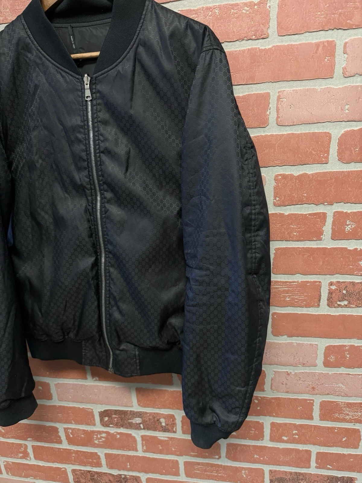 AUTENTICO Gucci GG Monogram Track Bomber Giacca Reversibile Nero Uomo TG 52 ?