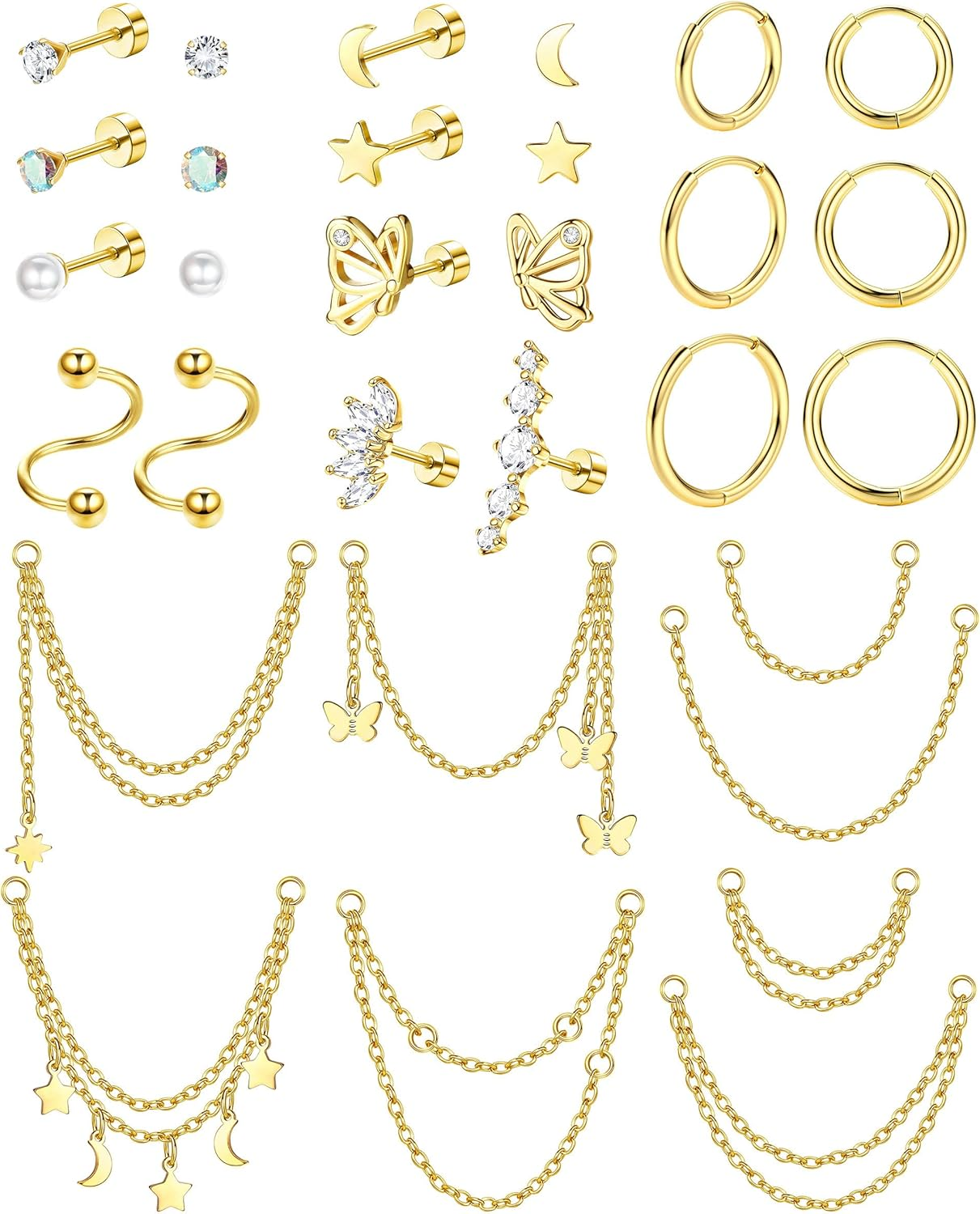 20G Stainless Steel Cartilage Huggie Hoop Earrings Set for Women & Men