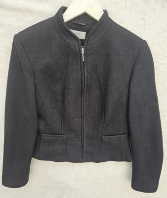  Marks & Spencer Damenjacke schwarz strukturiert durchgehender Reißverschluss UK 12 Baumwolle Polyeste