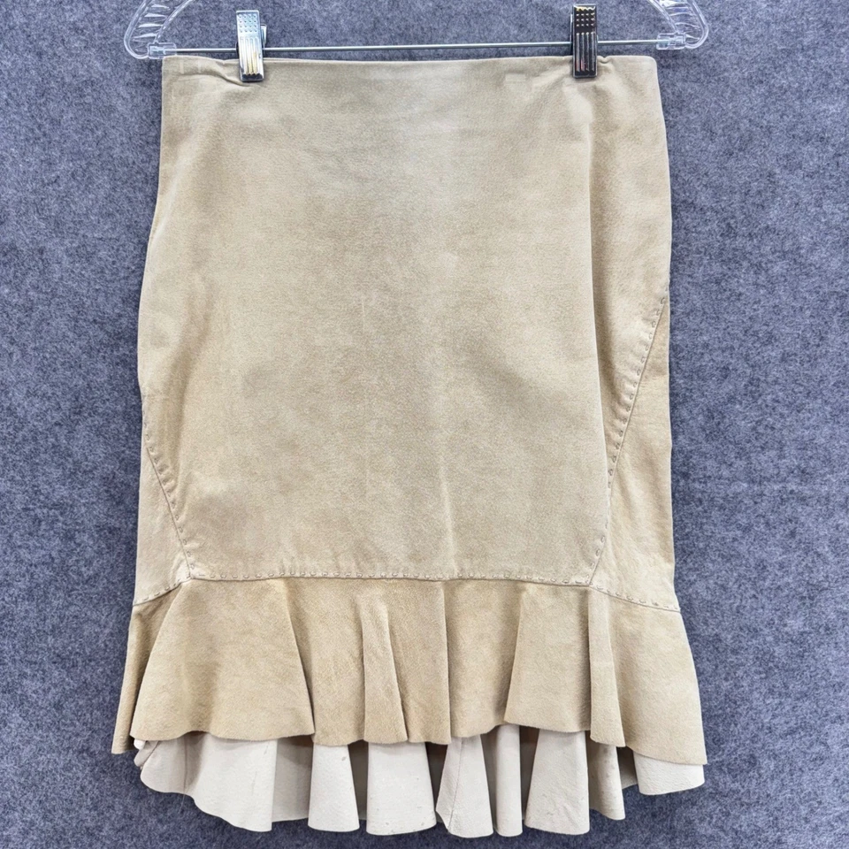 Conjunto de Falda Ann Taylor LOFT Pequeña Gamuza Cuero Talla 12P/14P Tostado Y2K Boho Western Foto 2 de 4