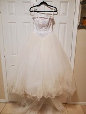 David's Bridal Michelangelo Wedding Dress Sz 6 T8017 White Tulle Strapless 