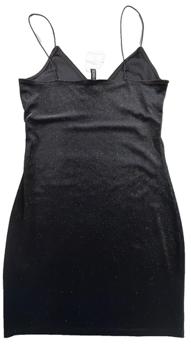 H&M Divided Black Glitter Shimmer Bodycon Mini Dress Spaghetti Strap NWT S