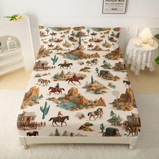 Western Bed Sheets Twin Size,Wild Vintage Cowboy Print Bedding Set,4Pcs West ...