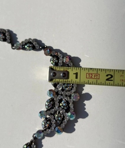 Vintage Heart Floral Necklace Pink & Green Crystals Flower Necklace Sz 16” - Picture 9 of 14
