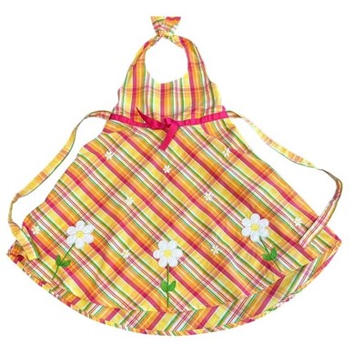 (B5) Blueberi Boulevard Girls Plaid Daisy Halter Dress Orange Pink Yellow 12