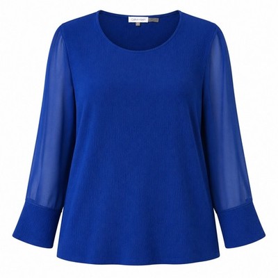 Calvin Klein Blouse Women 2X Royal Blue Chiffon Sleeve Crinkle Texture Office