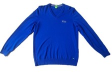 Image of Hugo Boss Green Label V-Neck Sweater Blue Water Repellent Wool Men's Size M