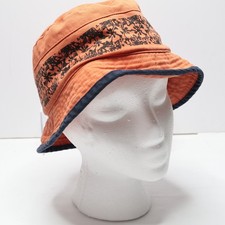 VTG 90s Y2K Orange Floral Bucket Hat Kids 4-6X Blue Hibiscus Flowers Kindercaps