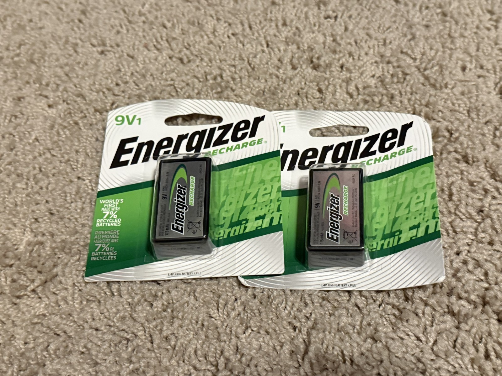 2 x Energizer Rechargeable 9V batteries Recharge Power NiMH 