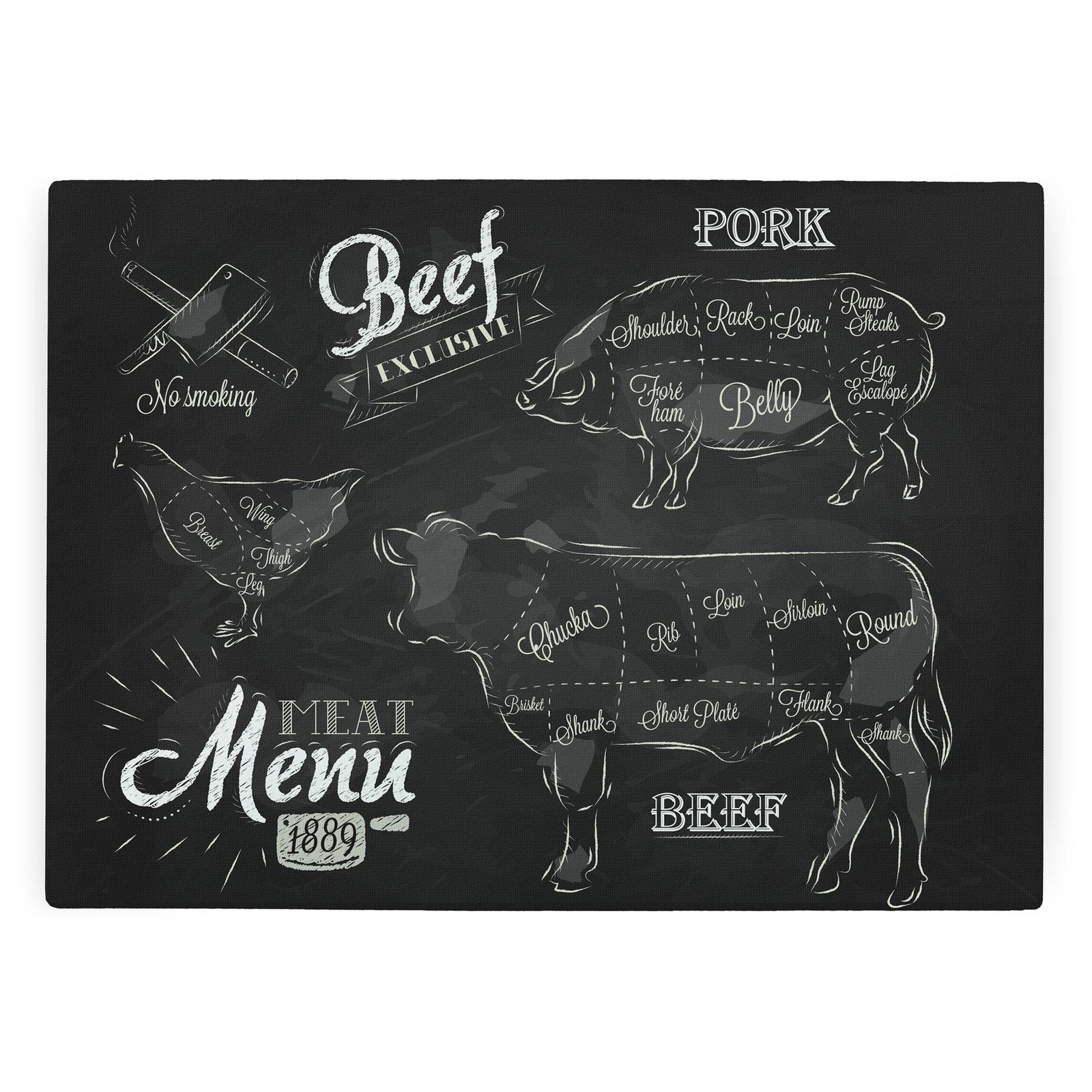 Vintage Meats Butcher Chef Gift - Textured Kitchen Chopping Board Worktop Saver
