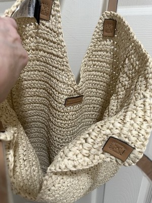 Banana Republic Ivory Woven Crochet Tote Bag Brown Handles Women's
