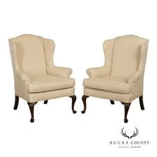 Queen Anne Style Pair of Mahogany Wing Chairs